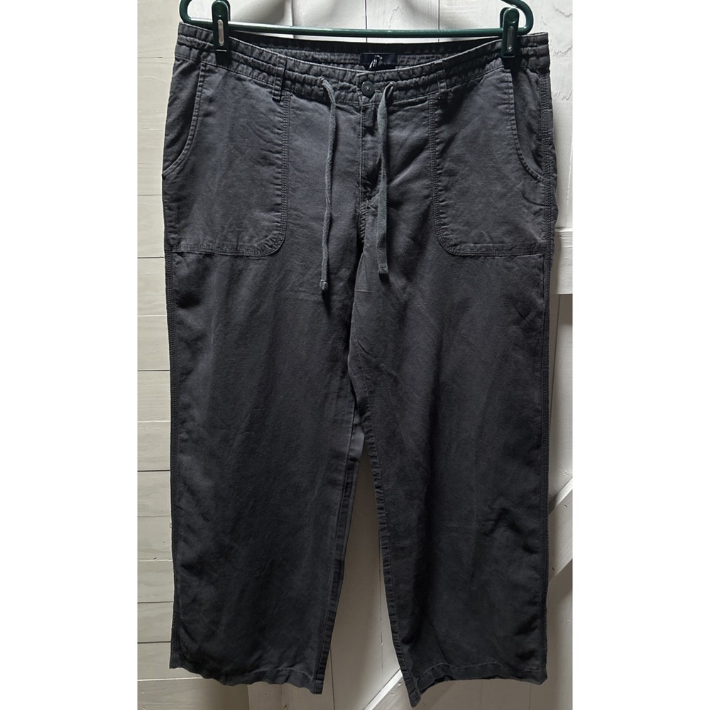 Gap Pants Womens 14R Charcoal Gray Flax Cotton Blend Wide Leg Pockets Casual